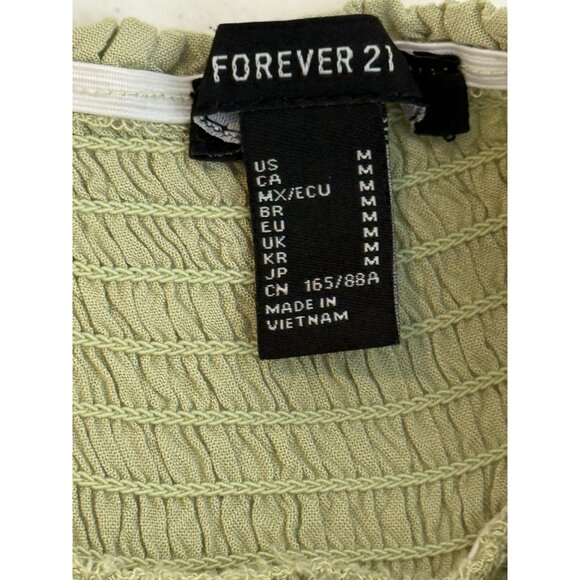 Forever 21 Sage Green Midi Dress Tie Straps Smocked Bodice M - Picture 3 of 11